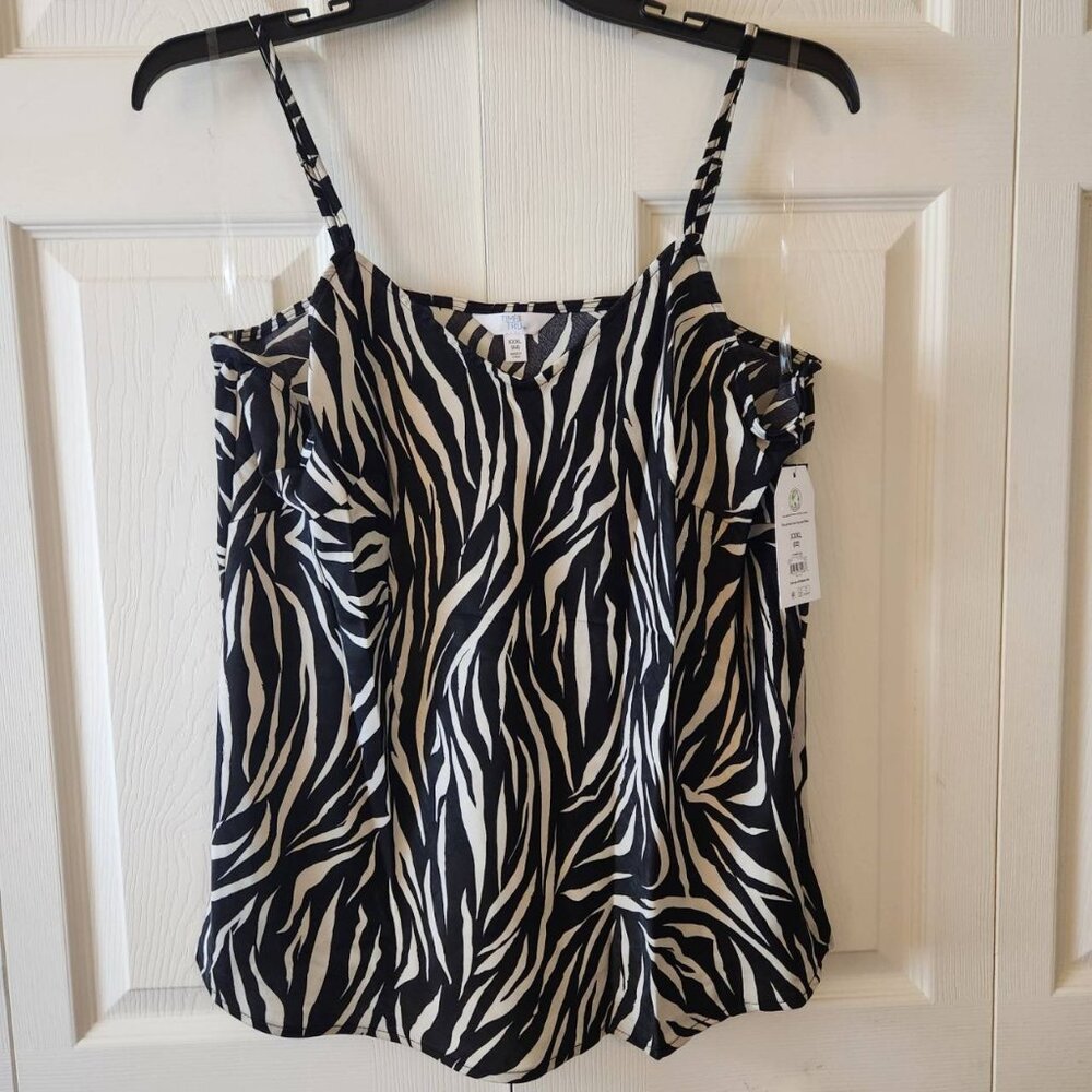 Time and Tru Womens Zebra Print Spaghetti Strap Cami Top XXXL Adjustable Straps